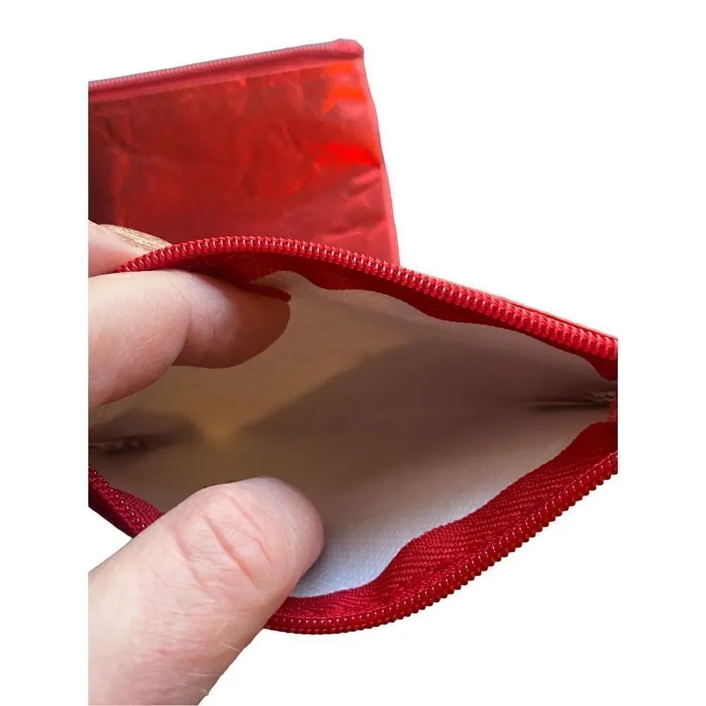 Athleta red zippered travel makeup ear pod gift card bags set of two